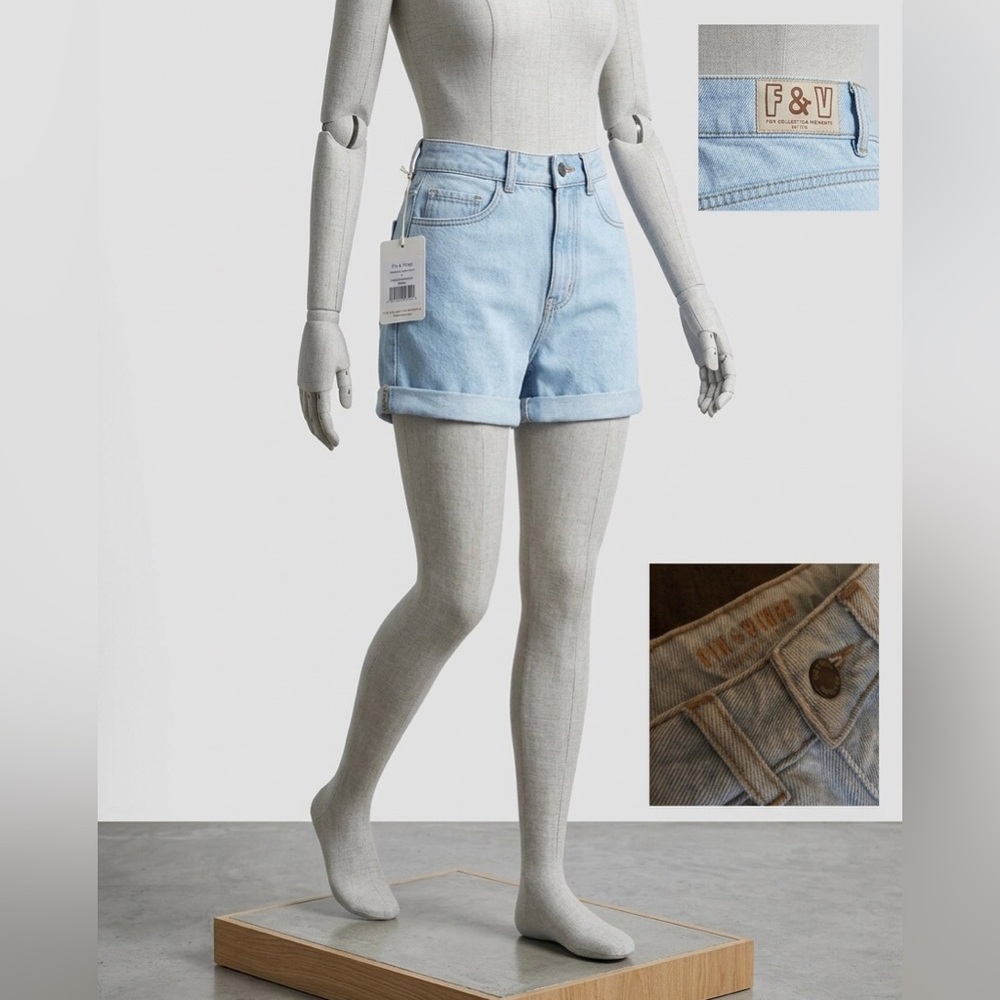 F&U Light Wash High-Rise Denim Roll-Cuff Shorts